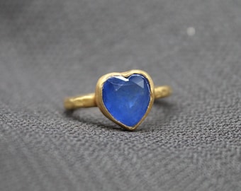Heart Shaped Sapphire Ring In 925 Sterling Silver, Handmade Blue Gemstone Ring For Women, Unique Gift For Her, Anniversary Or Mother’s Day