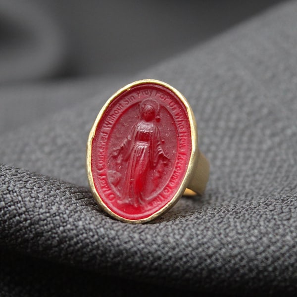 Saint Mary Intaglio Ring, Handmade 925 Sterling Silver Glass Seal Ring, Religious Catholic Jewelry, Faith Gift For Her Or Him, Mother’s Day
