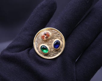 Hammered Silver Ring With Emerald Sapphire And Citrine, Handmade 925 Solid Sterling Silver Statement Ring, Bold Jewelry Gift For Her