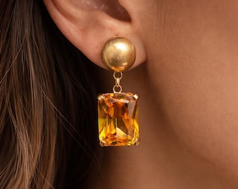 Handmade Citrine Stud Earrings, 925 Sterling Silver, Elegant Gemstone Jewelry