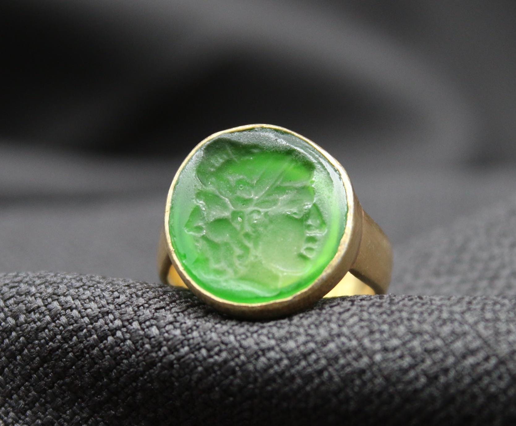 Handmade Zeus And Hera Intaglio Ring, 925 Sterling Silver Glass Engraved Ring, Greek Mythology Unique Gift For Him Or Her, Mothers Day Gift