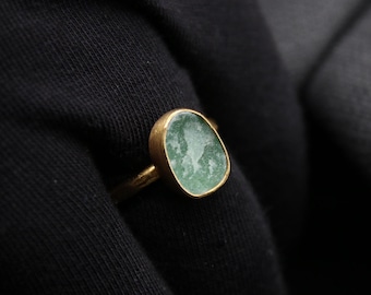 Raw Apatite Ring In 925 Sterling Silver, Handmade Green Stone Ring, Vintage Look Jewelry, Unique Gift For Her, Antique Style Boho Ring