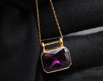 Amethyst Necklace In 925 Sterling Silver, Handmade Purple Gemstone Pendant On 18 Inch Chain, Elegant Gift For Her, Mothers Day Jewelry