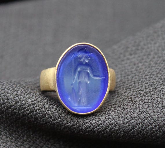 Hermes Ring, Handmade Intaglio Glass 925 Sterling Silver, Greek Mythology Jewelry, Statement Ring for Men & Women, Mother’s Day Gift