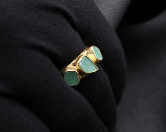Raw Apatite Ring In 925 Solid Sterling Silver, Handmade Hammered Gemstone Ring, Bold Natural Jewelry Gift For Her, Unique Statement Gift