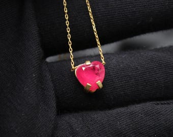 Ruby Heart Necklace In 925 Sterling Silver, Handmade Red Gemstone Pendant On 18 Inch Chain, Romantic Gift For Her, Mother's Day Jewelry