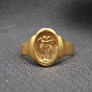 Aphrodite And Eros Signet Ring In 925 Solid Sterling Silver, Handmade Greek Mythology Ring, Unisex Jewelry Gift For Her Or Him