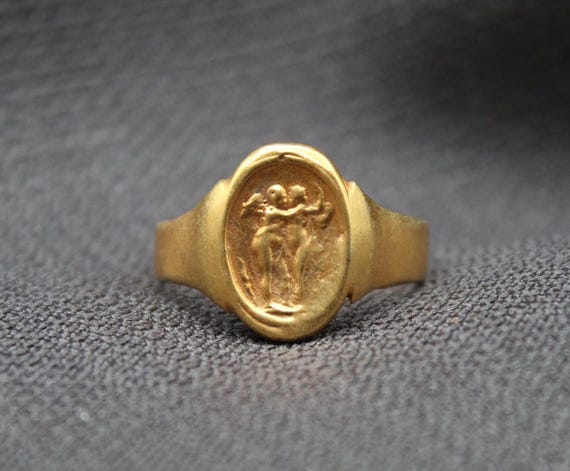 Aphrodite And Eros Signet Ring In 925 Solid Sterling Silver, Handmade Greek Mythology Ring, Unisex Jewelry Gift For Her Or Him