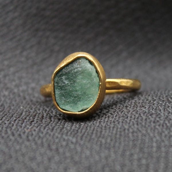 Raw Emerald Ring In 925 Sterling Silver, Han,dmade Green Gemstone Ring With Gold Plating, Raw Gem Jewelry, Unique Gift For Her