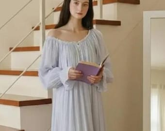 Vintage Cotton Linen Nightgown, White Lace Chemise, Renaissance Night Dress, Elegant Long Sleepwear & Loungewear