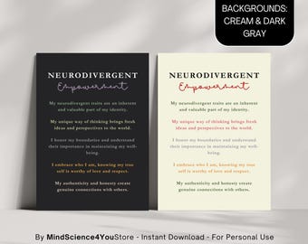 Neurodivergent Affirmation Poster, Adult ADHD Autism Printable, Self Acceptance Wall Art, Therapy Office Decor