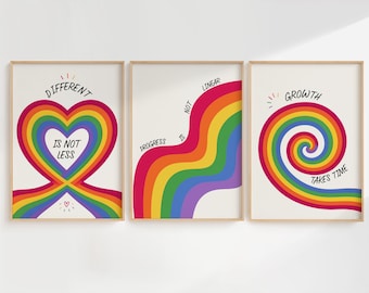 Neurodiversity Poster Set of 3 | Growth Is Not Linear, Different Is Not Less | ADHD Autism Affirmation Wall Art | Therapy Classroom Decor