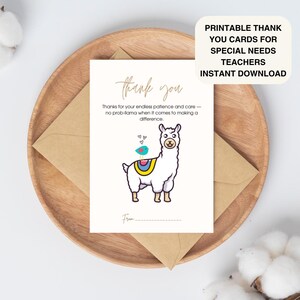 Carte de remerciement imprimable pour les enseignants et les soignants SPED – Cadeau numérique de reconnaissance pour l'autisme et le TDAH | Lama sans problème | Éducatrice spécialisée