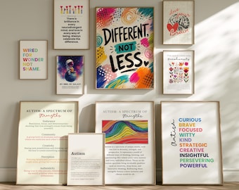 Autism Wall Art Bundle – 10 Neurodiversity Affirmation Posters, Adult Therapy Office & Home Decor Set