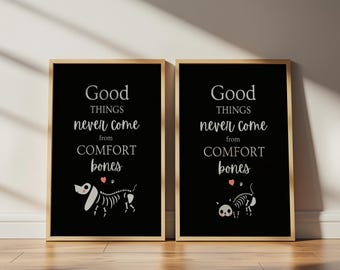 ADHD Motivation Wall Art, Procrastination Decor, Neurodivergent Office Art, Productivity Poster, Skeleton Dog Cat Print