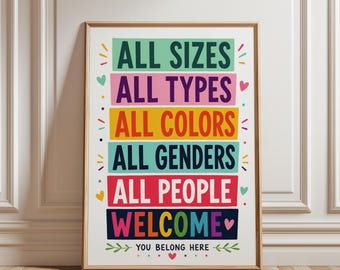 Inclusive Wall Art, Neurodiversity Poster, All People Welcome Sign, Therapy Office Decor, Classroom Inclusion Print, Safe Space Wall Art
