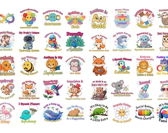 40 Neurodiversity SVG PNG Bundle | Autism ADHD Affirmation Designs | Cricut Sticker Shirt Mug Designs | Inclusive Digital Files
