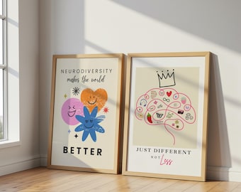 Neurodiversity Affirmation Prints – Inclusion, Acceptance, Modern Art (Set of 2)