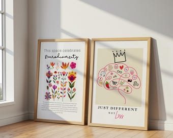 Neurodiversity Celebration Prints – Brain Art, Floral Inclusion, Advocacy Decor (Digital Download)