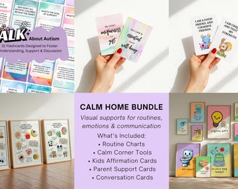 Autism Visual Supports Bundle – Calm Corner, Routine Charts & Affirmation Cards | Neurodivergent Family Toolkit | SEL and Therapy Resources
