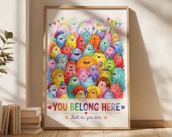 You Belong Here Wall Art | Colorful Inclusion Poster | Positive Affirmation Print | Classroom, Kids Room & Home Decor