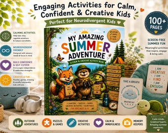 Summer Activity Book Printable | 100+ Kids Activities | Neurodivergent-Friendly | PDF + PNG | A4 & US Letter