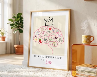 Just Different Not Less Poster | Neurodiversity Affirmation Wall Art Print | Autism ADHD Acceptance Print | Therapy Room & Teen Room Decor