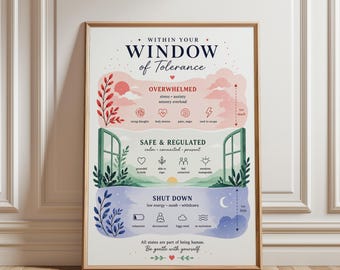 Window of Tolerance Poster – Emotional Regulation Chart, Therapy Decor (Digital Download)