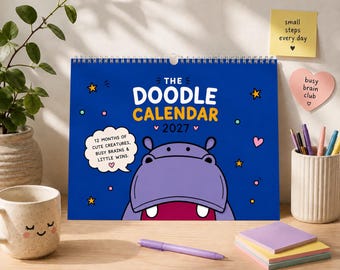 2027 Doodle Calendar - ADHD & Neurodivergent Wall Calendar | Cute Animal Calendar | Busy Brain and Little Wins