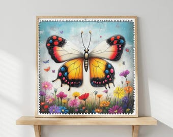 Colorful Butterfly Wall Art for Kids | Rainbow Nature Poster | Cute Kids Room & Nursery Decor | Cheerful Digital Art Print