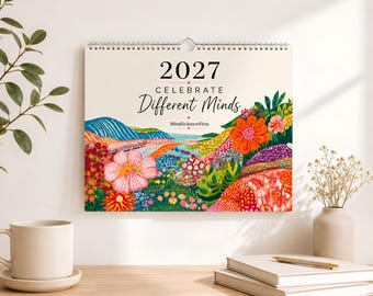 2027 Neurodiversity Wall Calendar, Autism ADHD Calendar, Colorful Neurodivergent Art, Inclusive Wall Decor, Spiral Bound Calendar with Notes