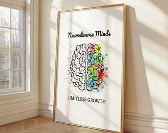 Neurodiversity Brain Art Print | ADHD & Autism Wall Art | Neurodivergent Decor | Therapy Office Poster | Inclusive Classroom Art | Digital