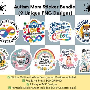 Pacchetto di adesivi per mamme autistiche: affermazioni sulla neurodiversità (download digitale, PNG 3 x 3 pollici)