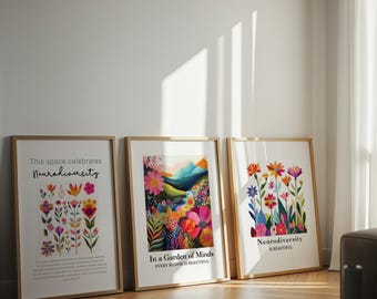 Neurodiversity Flower Poster Bundle | ADHD & Autism Acceptance + Awareness | Home + Therapy Office Decor | Instant Download
