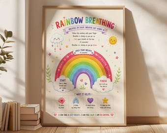 Rainbow Breathing Poster for Kids | Calm Corner Printable | Autism ADHD Breathing Exercise Visual
