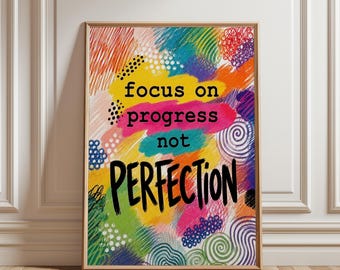 Dopamine Wall Art, Progress Over Perfection Poster, ADHD Motivation Print, Colorful Home Office Decor, Growth Mindset Art