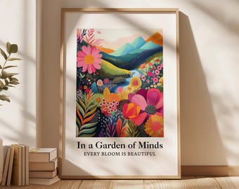 Floral Affirmation Poster, Neurodiversity Wall Art, Therapy Office Decor, Inclusive Classroom Art, Mental Health Print