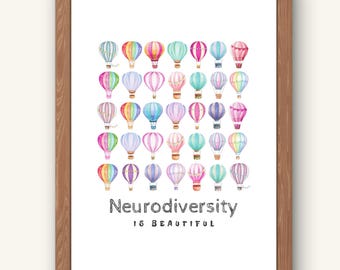 Neurodiversity Hot Air Balloon Print: Therapist Office Decor (Digital Download)