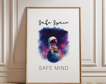 Astronaut Teddy Bear Wall Art | Safe Space Print | Calming Neurodiversity Decor | Sensory Room Art | Autism ADHD Poster