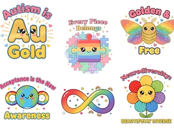Neurodiversity Sticker Pack | Cute ADHD & Autism Stickers, Kawaii Mental Health Decals, Waterproof Vinyl Laptop Stickers Gift