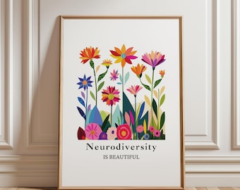 Neurodiversity Flower Print: Modern Botanical Art, Therapy Office Decor