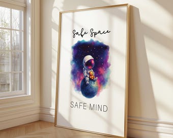 Safe Space Poster for Kids, Astronaut Wall Art, Calm Corner Decor, Therapy Room Print, Sensory Room Decor