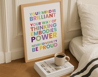 Neurodiversity Affirmation Art Print: ADHD Power, Home + Therapy Office Decor (Digital Download). Inclusive Classroom.