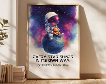Astronaut Kids Wall Art, Every Star Shines Printable, Inclusive Classroom Decor, Confidence Poster