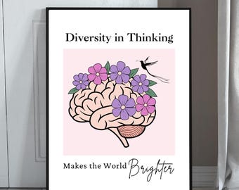 Neurodiversity Brain Flower Art Print: Therapist Office Decor (Digital Download)