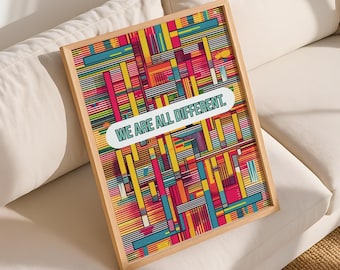 Neurovielfalt Pop Art Print: Geometrisches Klassenzimmer Dekor (Digitaler Download). Autismus + ADHS-Akzeptanz + Bewusstseins-Design.