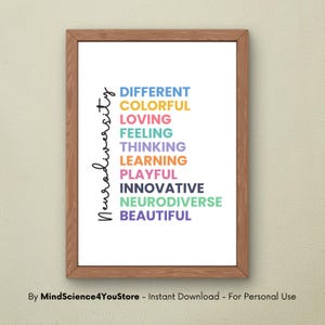 Neurodiversity Attributes Poster - Colorful Inclusive Art - Different, Innovative, Neurodiverse Print - Classroom & Therapy Digital Download