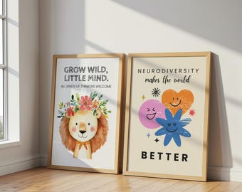 Neurodiversity Affirming Art Prints – Lion, Inclusion, Colorful Nursery Decor (Digital Download)