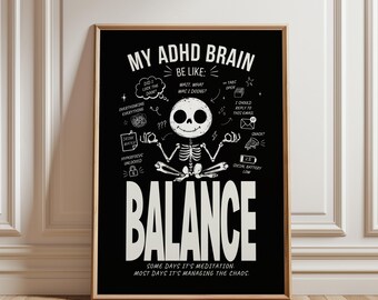 ADHD Humor Poster | My ADHD Brain Be Like Printable | Funny Neurodivergent Wall Art for ADHD Adults