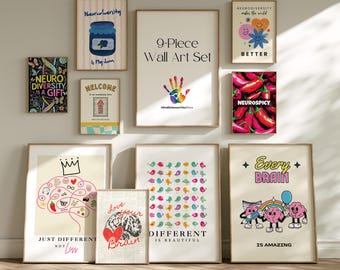 9-Piece Neurodiversity Affirmations Poster Set, Inclusive Home Decor (Digital)
